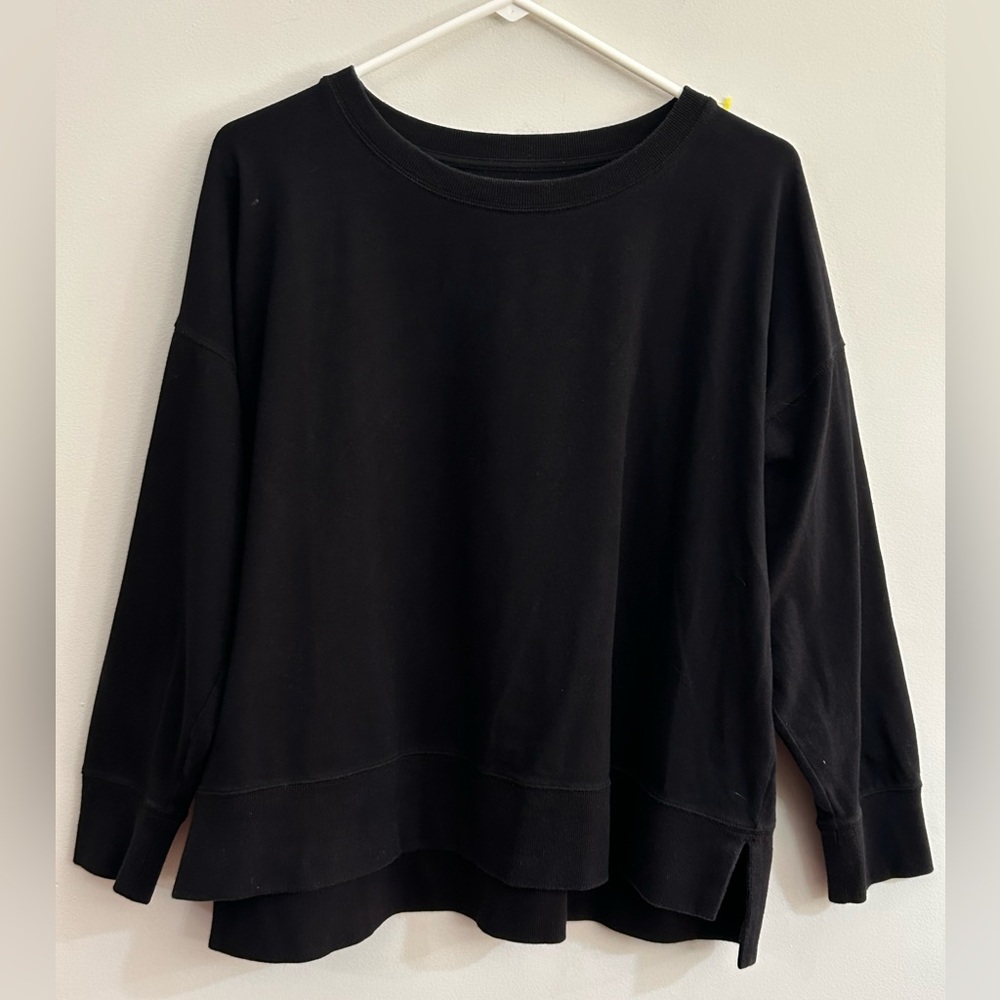 Eileen Fisher Traceable Organic Cotton Jersey Crew Neck Top Large Black Boxy Fit - Picture 3 of 9